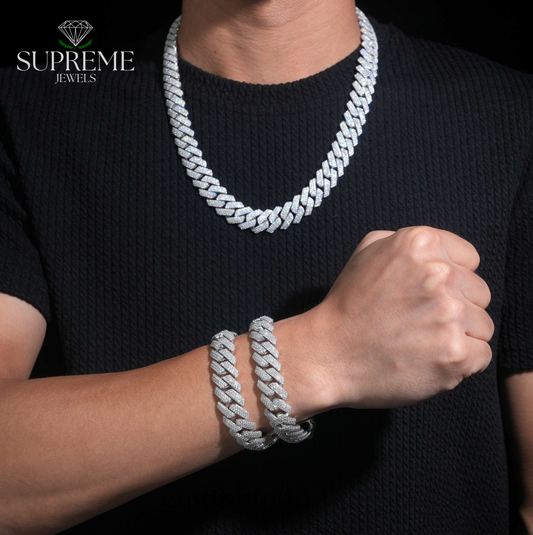 15mm Moissanite Cuban Link Bracelet – 3 Rows