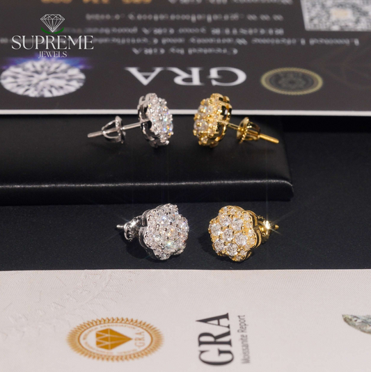 Moissanite Cluster Stud Earrings – 9.2mm