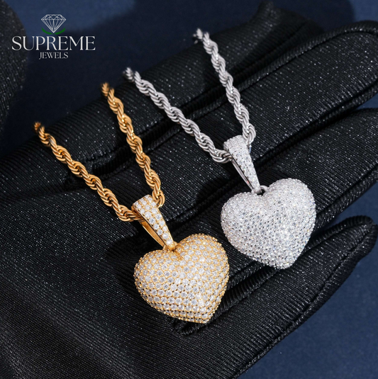 Moissanite Heart Pendant – Fully Iced Out