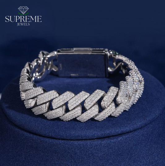 15mm Moissanite Cuban Link Bracelet – 3 Rows